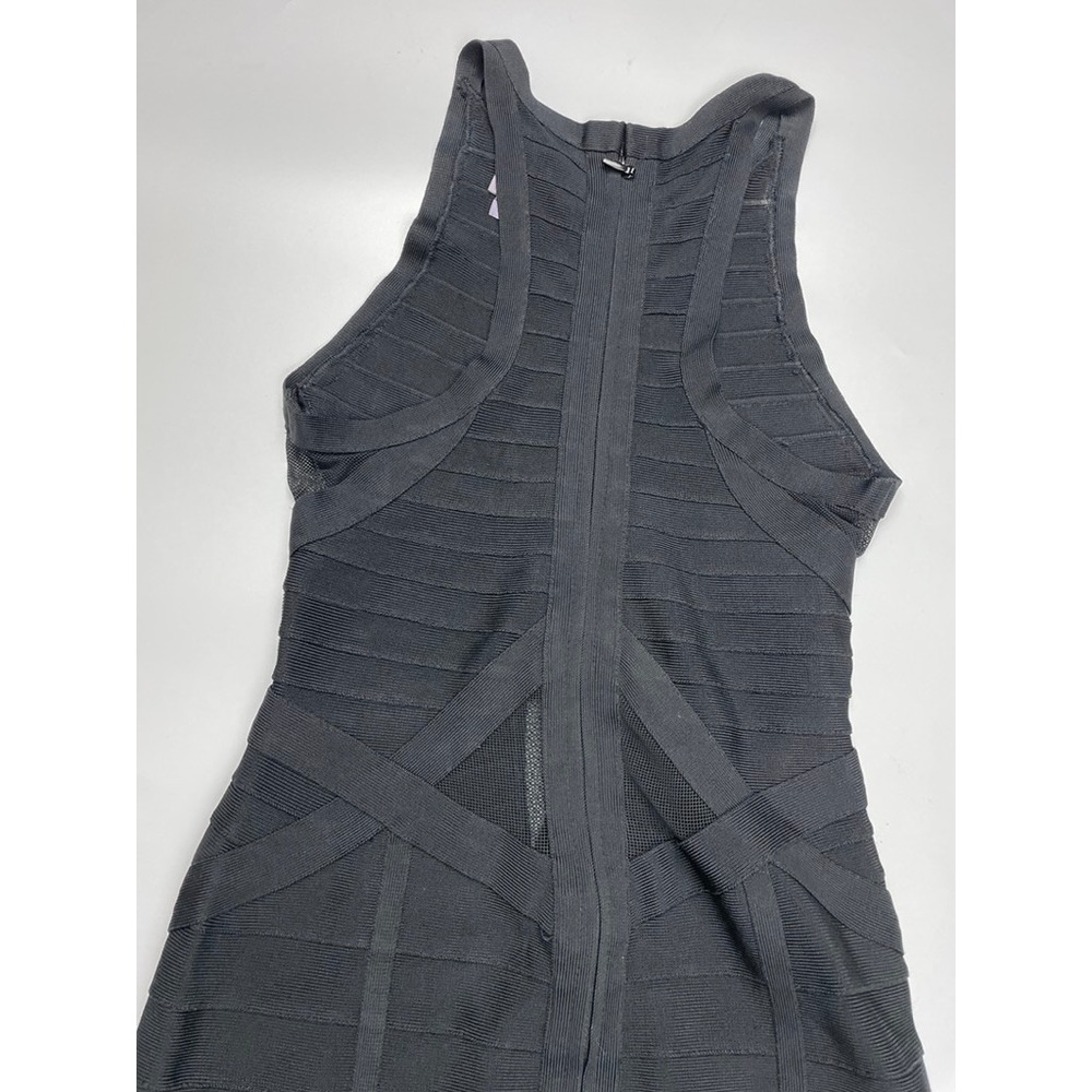 Herve Leger Black Bandage Dress Metallic Silver Panels Mesh Bodycon Small - Picture 6 of 7